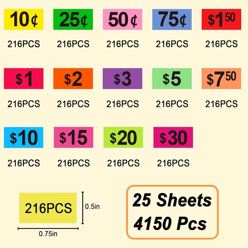 labelon 4125 Pcs Removable Garage Sale Stickers, Pre-Priced Yard Sale Price Stickers (1/2" X 3/4"), Price Tags with Blank Space to Write, Bright Colors Rummage Sale Labels for Retail,Flea Markets - Image 3